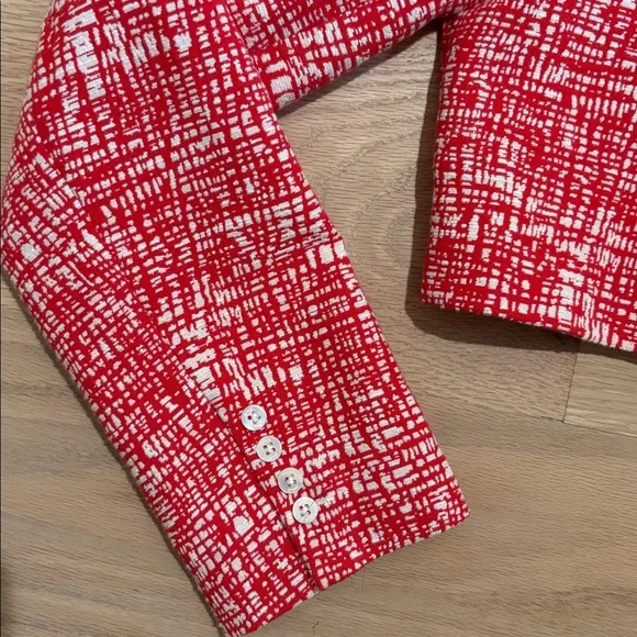 STAUD Textured Red and White Cropped Blazer - Picture 4 of 9